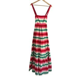J Crew Women's Stripe Tiered Maxi Long Dress Summer Watermelon w/ Pockets Sz 4